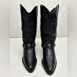 Black Leather Western Boots with Concho Detail, wos SZ 8M
